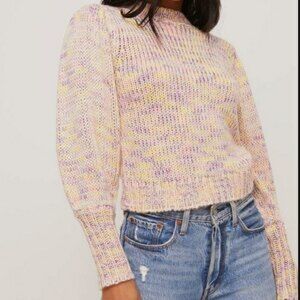 All in Favor Pastel Rainbow Chunky Knit Sweater Balloon Blouson Sleeve S…